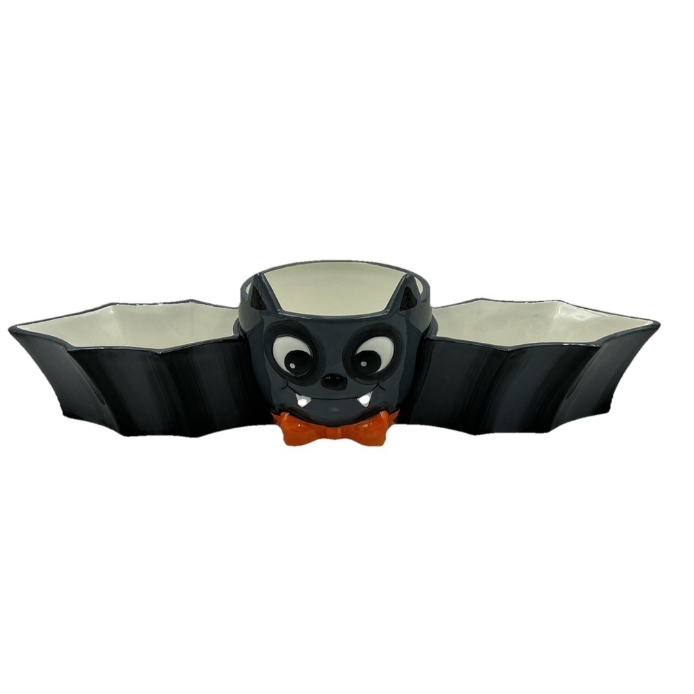 Jack O' Lantern Lane Ceramic Porcelain Bat Halloween 3 Compartment Serving Dish